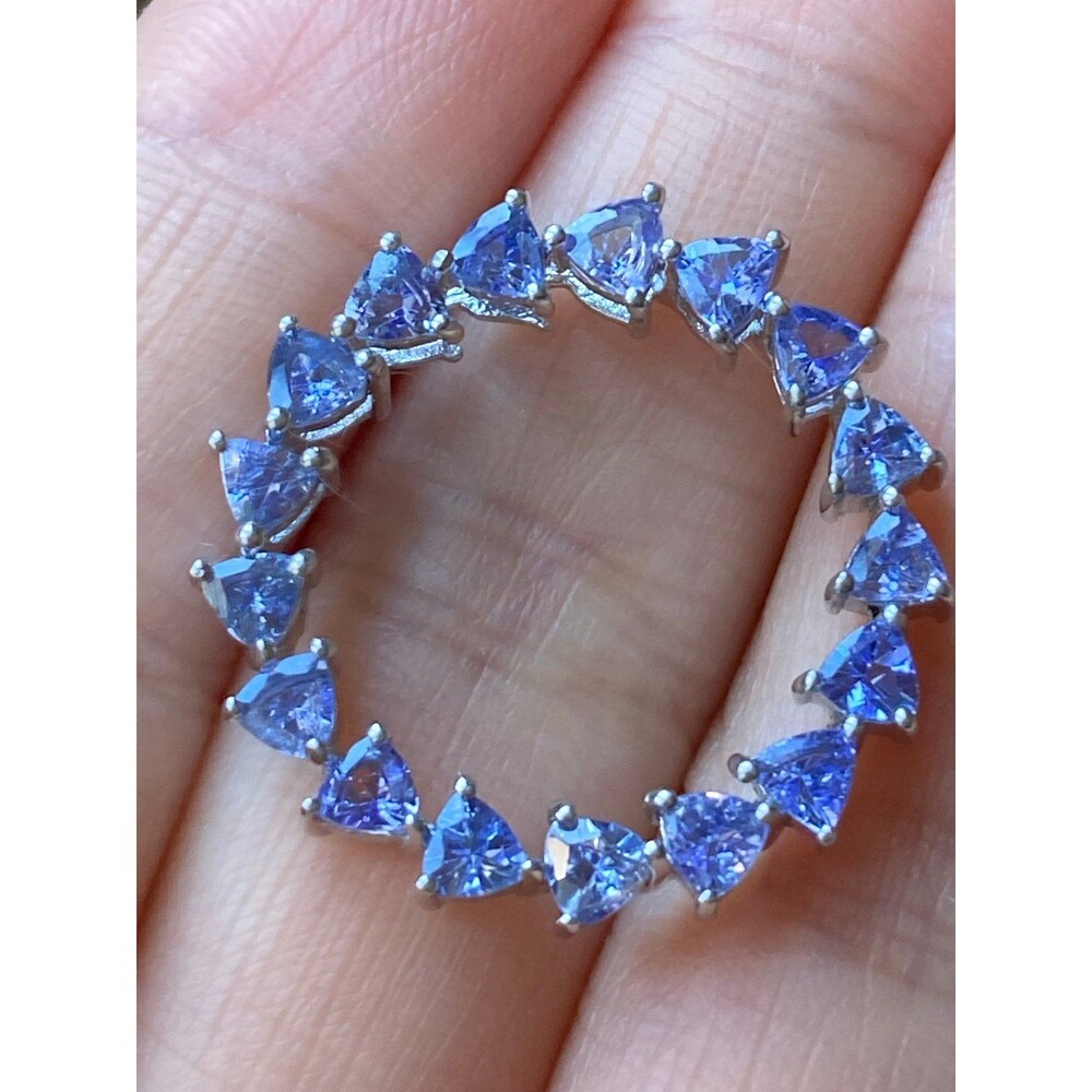 925 sterling silver natural 3mm trillion cut tanzanite circle pendant